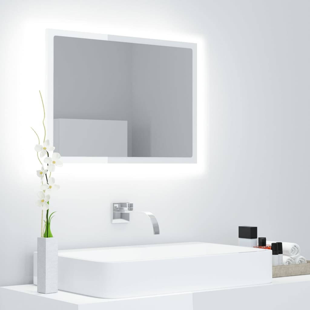 Vetonek Espejo de baño acrílico blanco brillo 60x8,5x37 cm