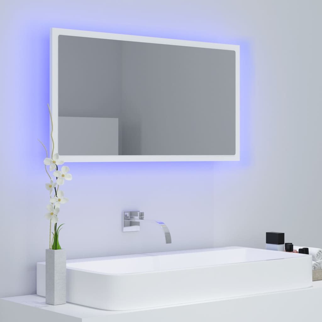 Espejo de baño LED acrílico blanco 80x8,5x37 cm vidaXL