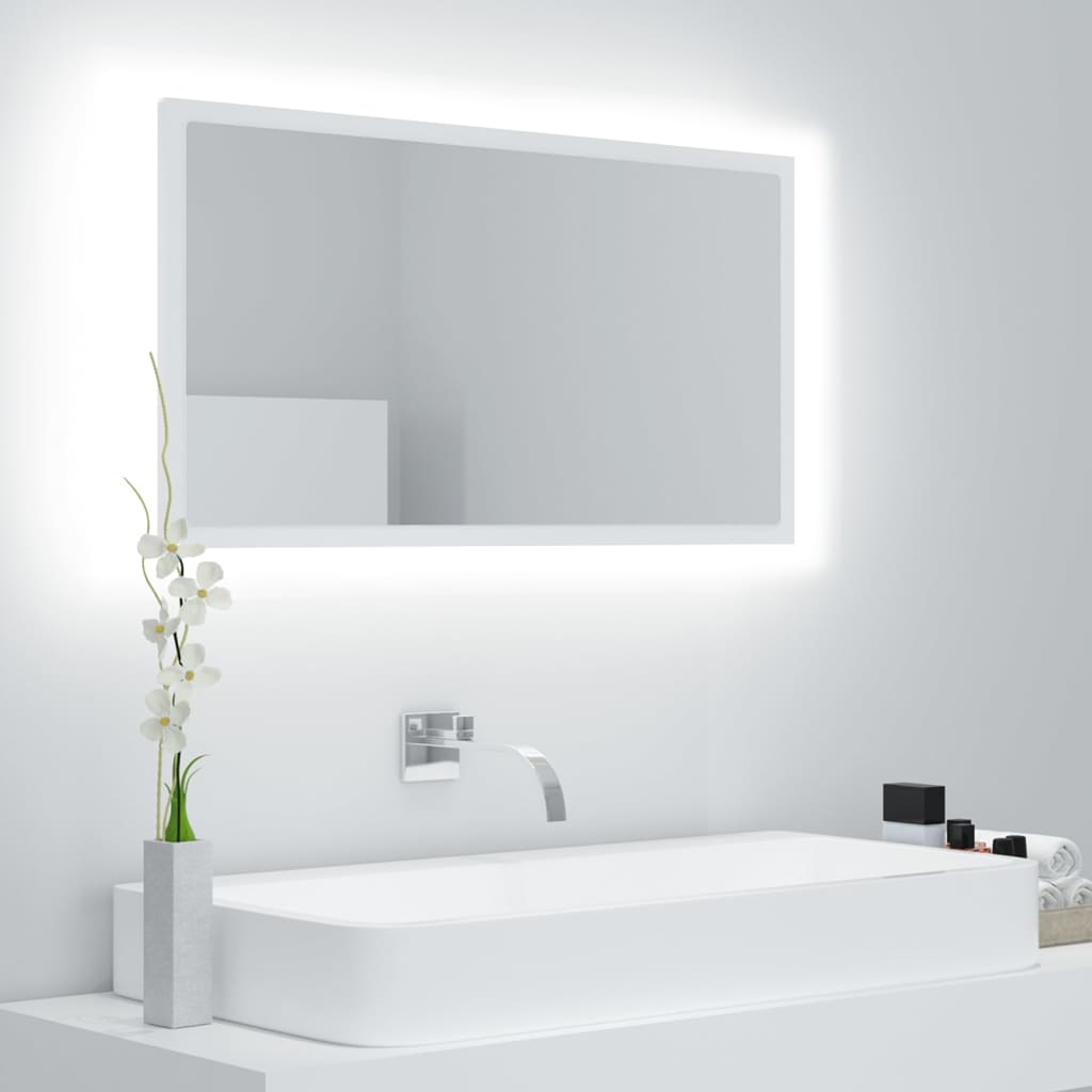 Vetonek Espejo de baño LED acrílico blanco 80x8,5x37 cm