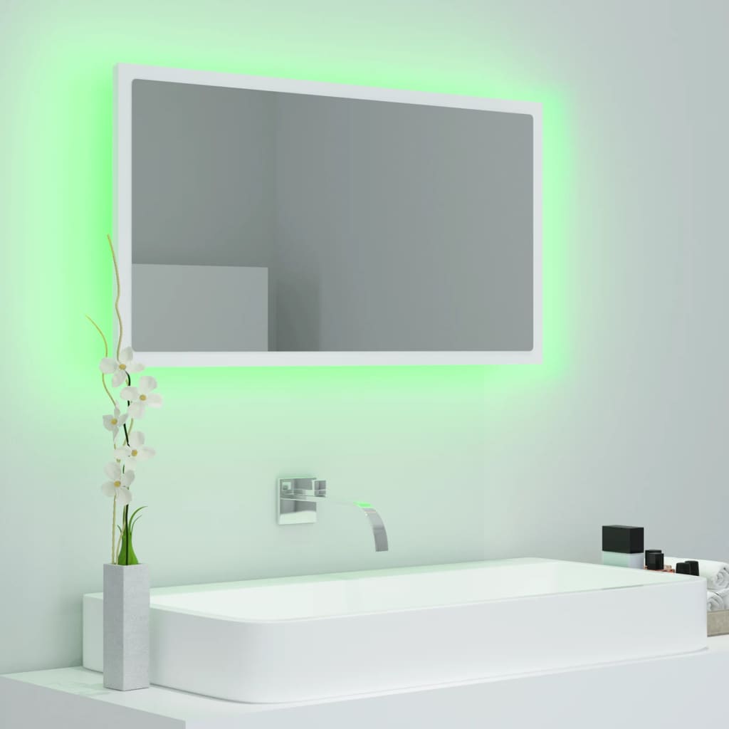 Espejo de baño LED acrílico blanco 80x8,5x37 cm vidaXL