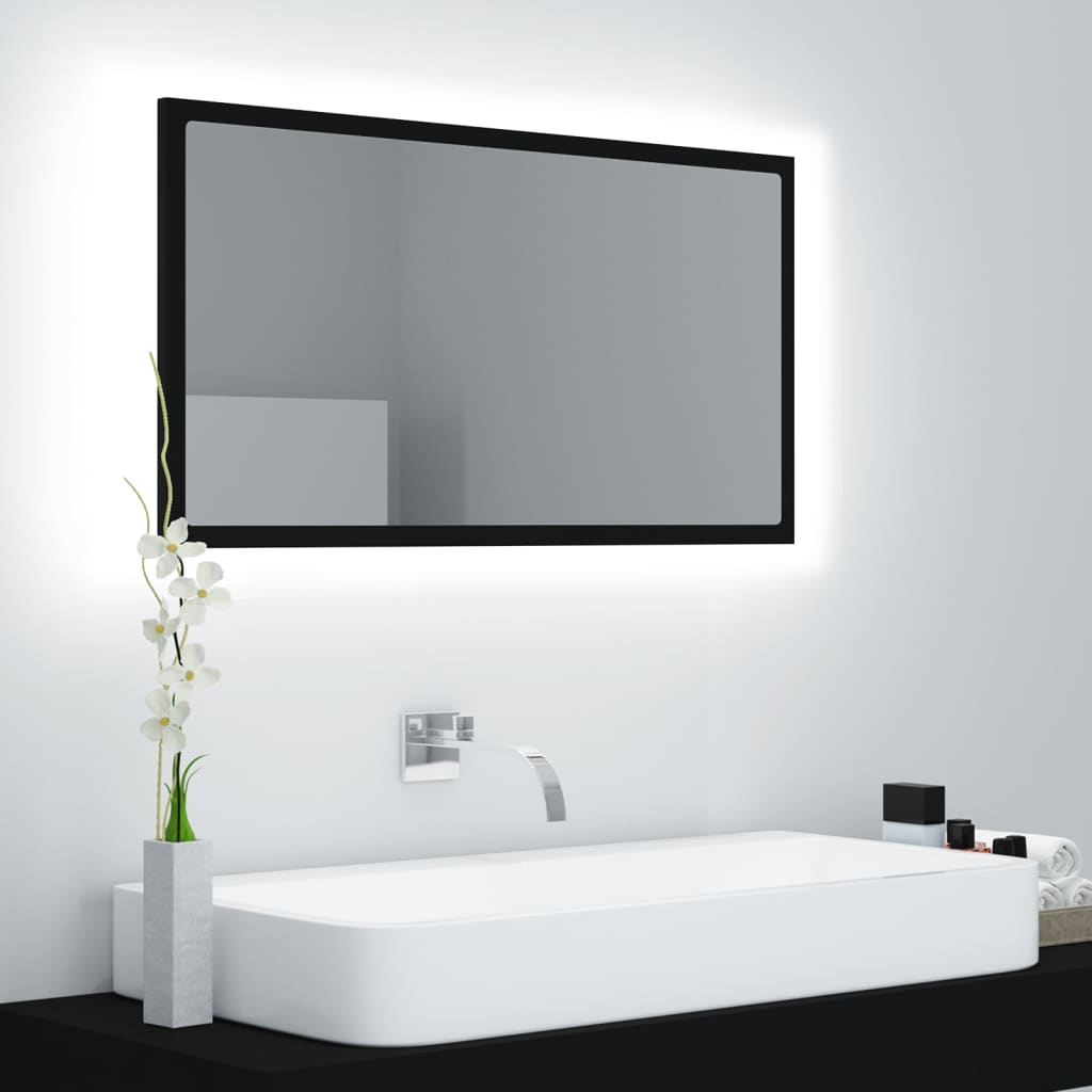 Vetonek Espejo baño LED negro acrílico 80x8,5x37 cm