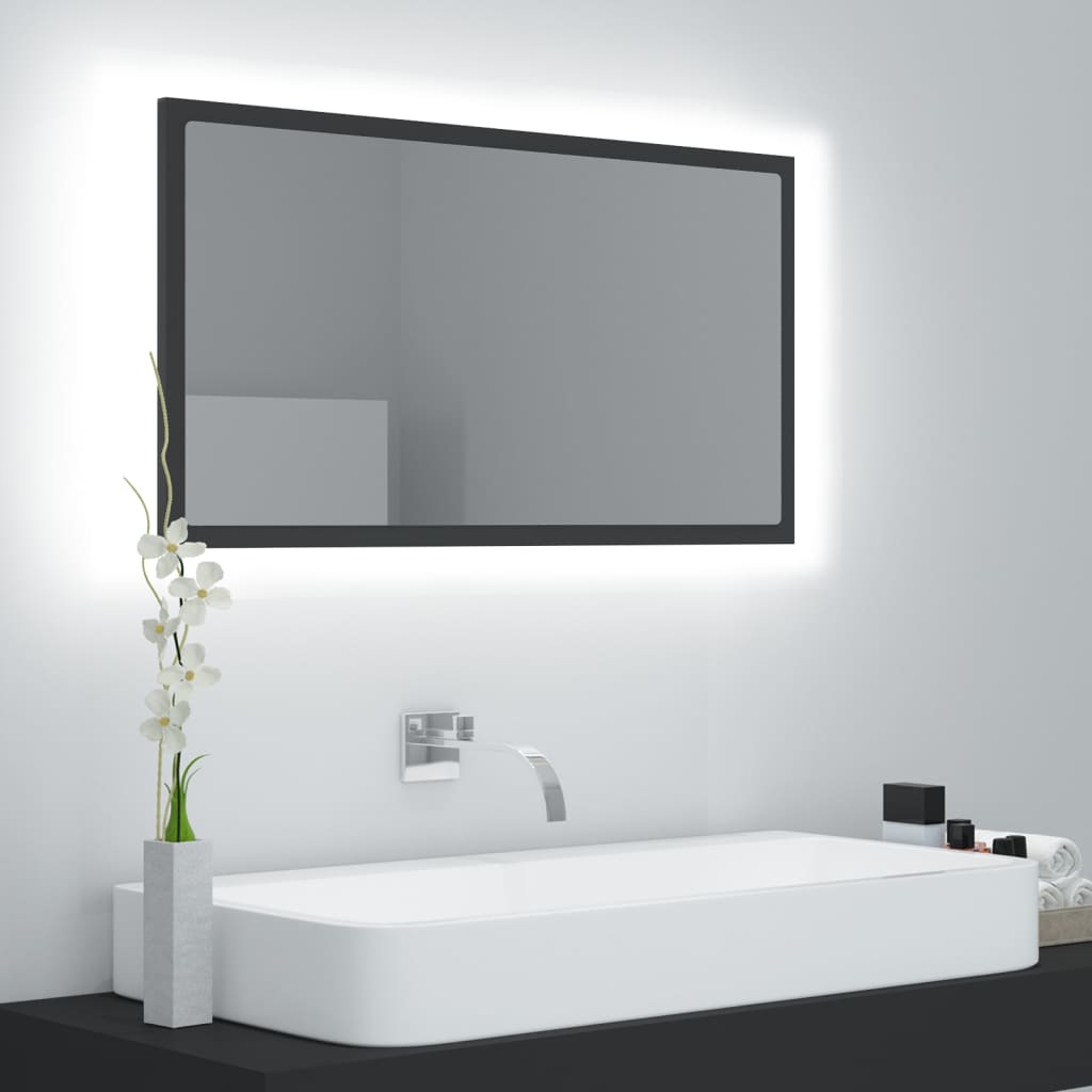 Vetonek Espejo de baño LED acrílico gris 80x8,5x37 cm