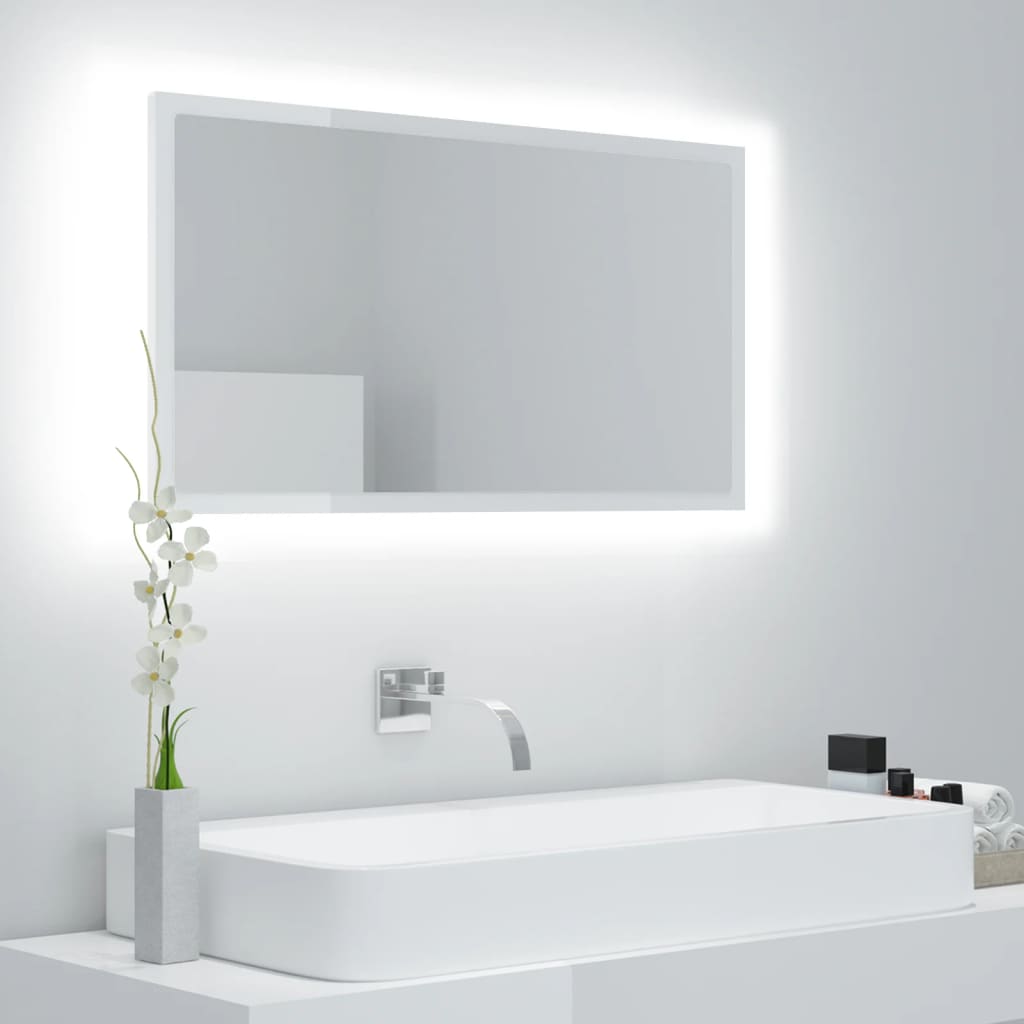 Vetonek Espejo de baño acrílico blanco brillo 80x8,5x37 cm