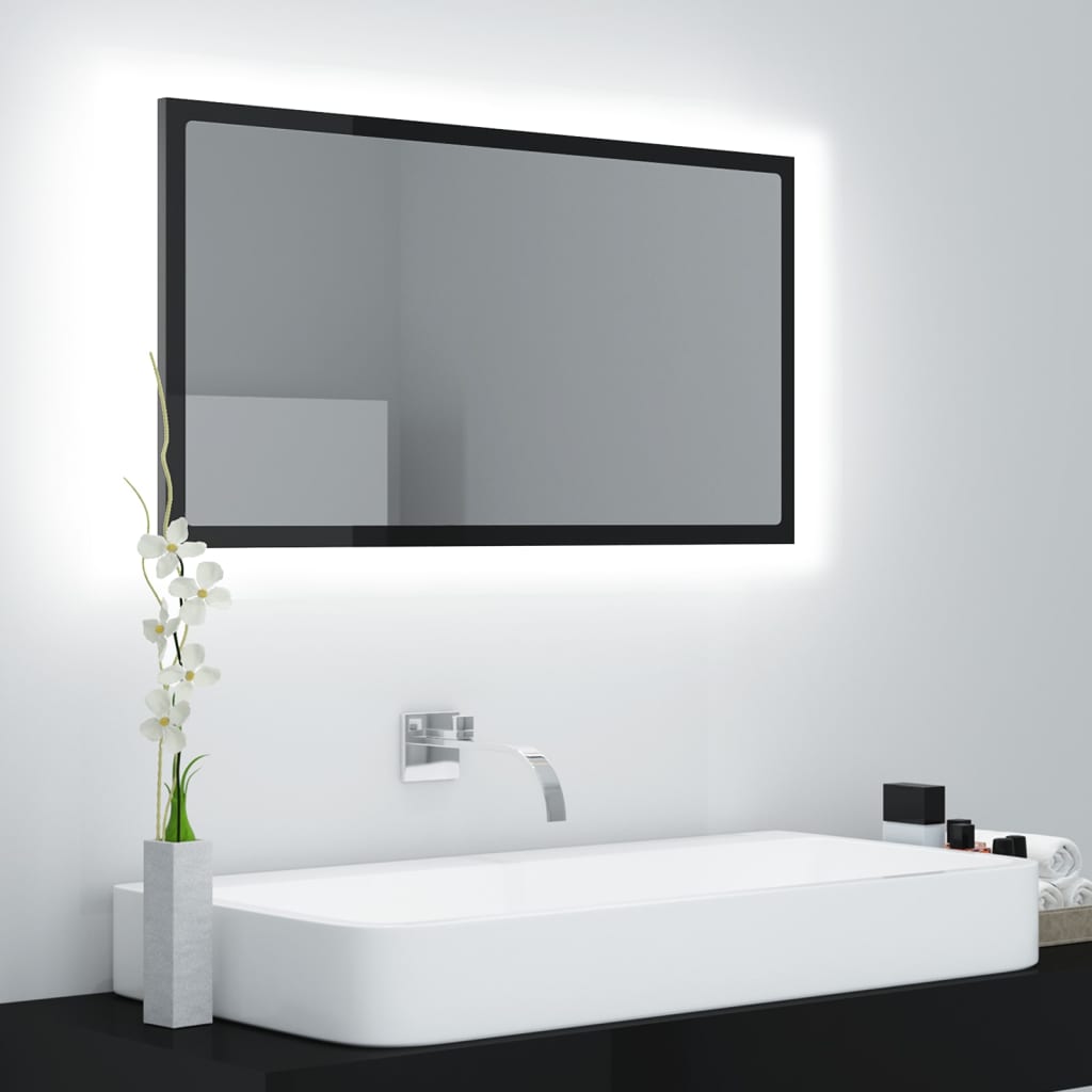 Vetonek Espejo de baño acrílico negro brillo 80x8,5x37 cm