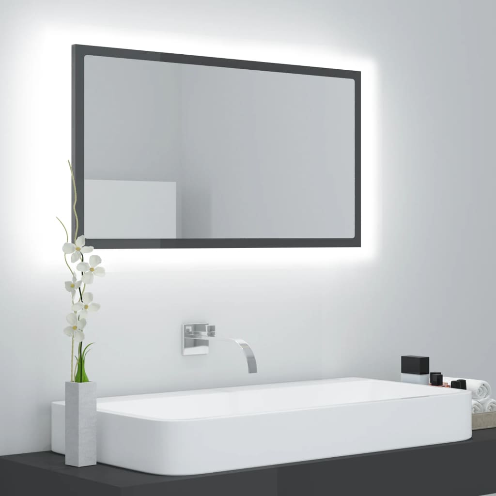 Vetonek Espejo de baño acrílico gris brillo 80x8,5x37 cm