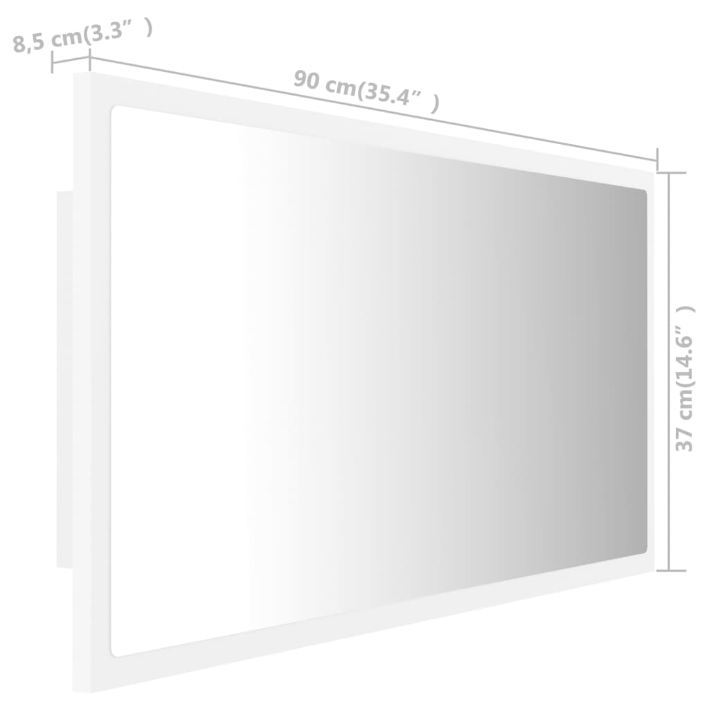 Espejo de baño LED acrílico blanco 90x8,5x37 cm vidaXL