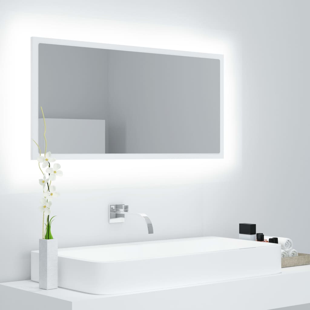 Vetonek Espejo de baño LED acrílico blanco 90x8,5x37 cm