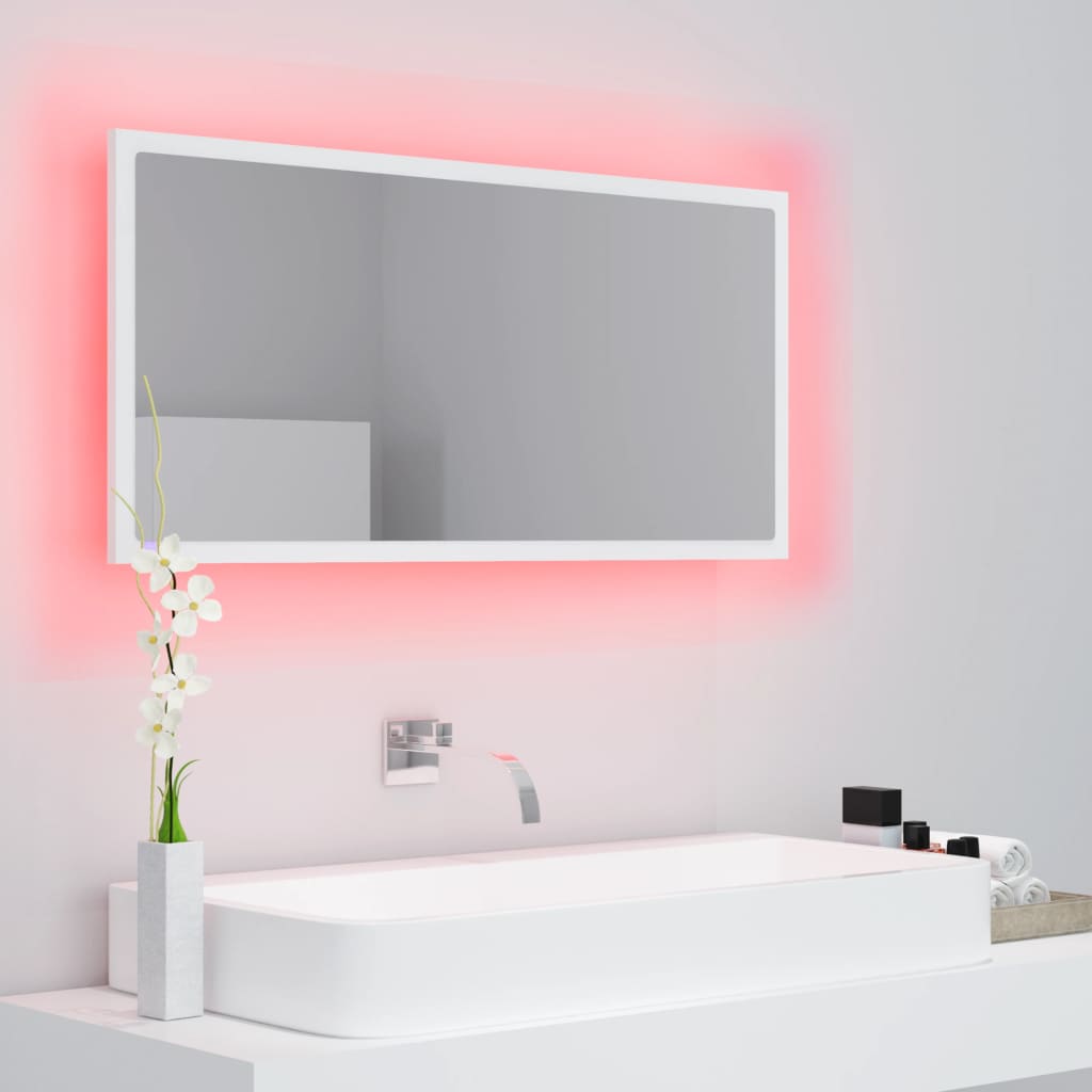 Espejo de baño LED acrílico blanco 90x8,5x37 cm vidaXL