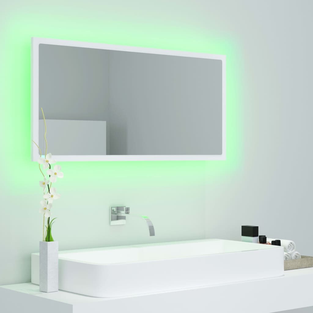 Espejo de baño LED acrílico blanco 90x8,5x37 cm vidaXL