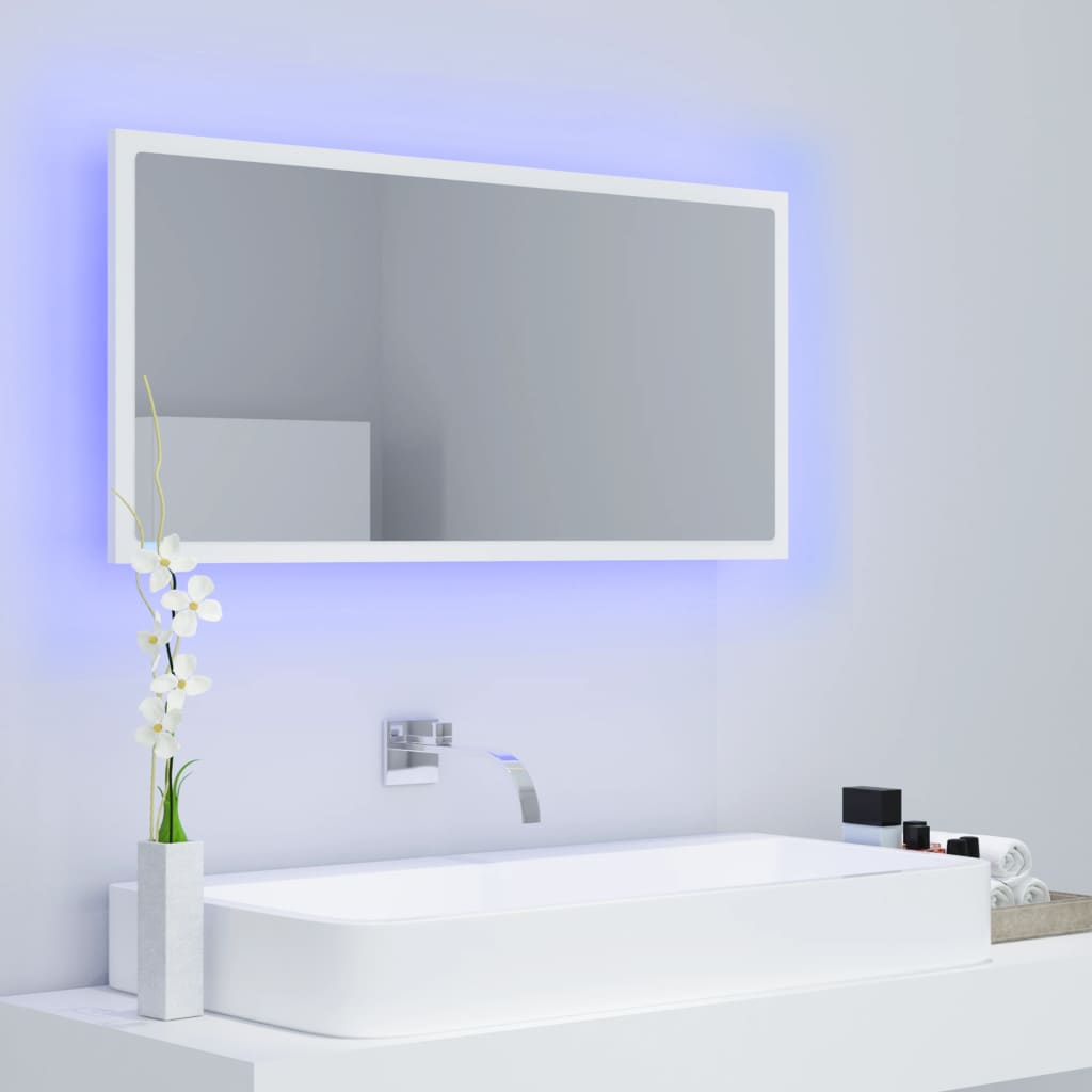 Espejo de baño LED acrílico blanco 90x8,5x37 cm vidaXL