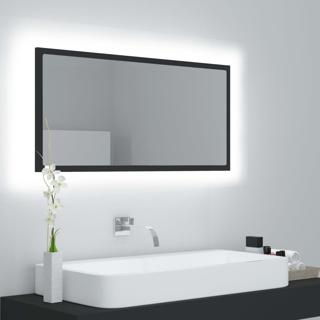 Vetonek Espejo de baño LED acrílico gris brillo 90x8,5x37 cm