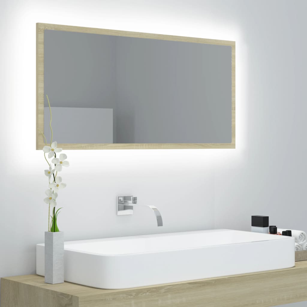 Vetonek Espejo de baño LED acrílico color roble Sonoma 90x8,5x37 cm