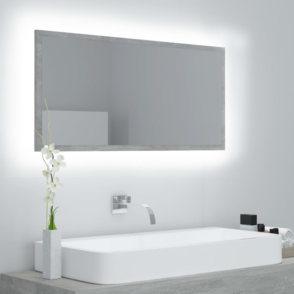 Vetonek Espejo de baño LED acrílico gris hormigón 90x8,5x37 cm