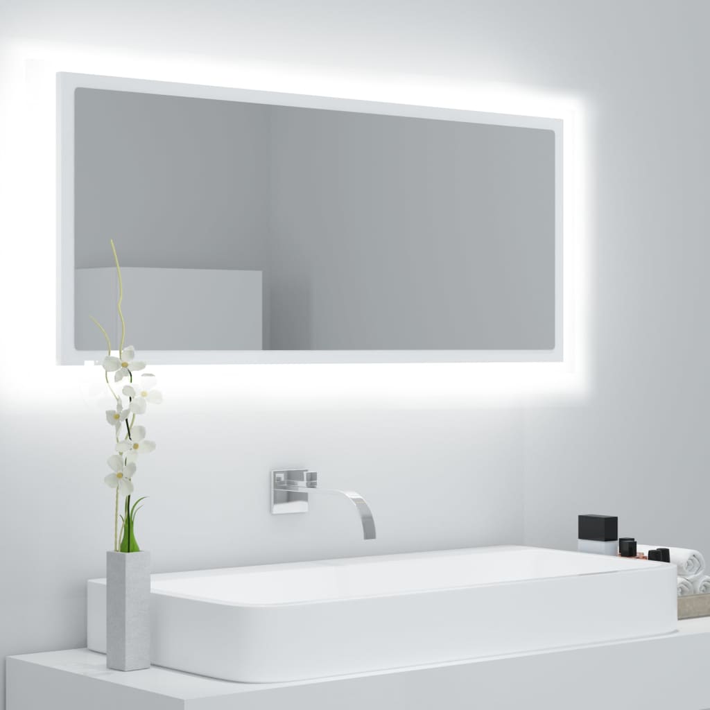 Vetonek Espejo de baño LED acrílico blanco 100x8,5x37 cm