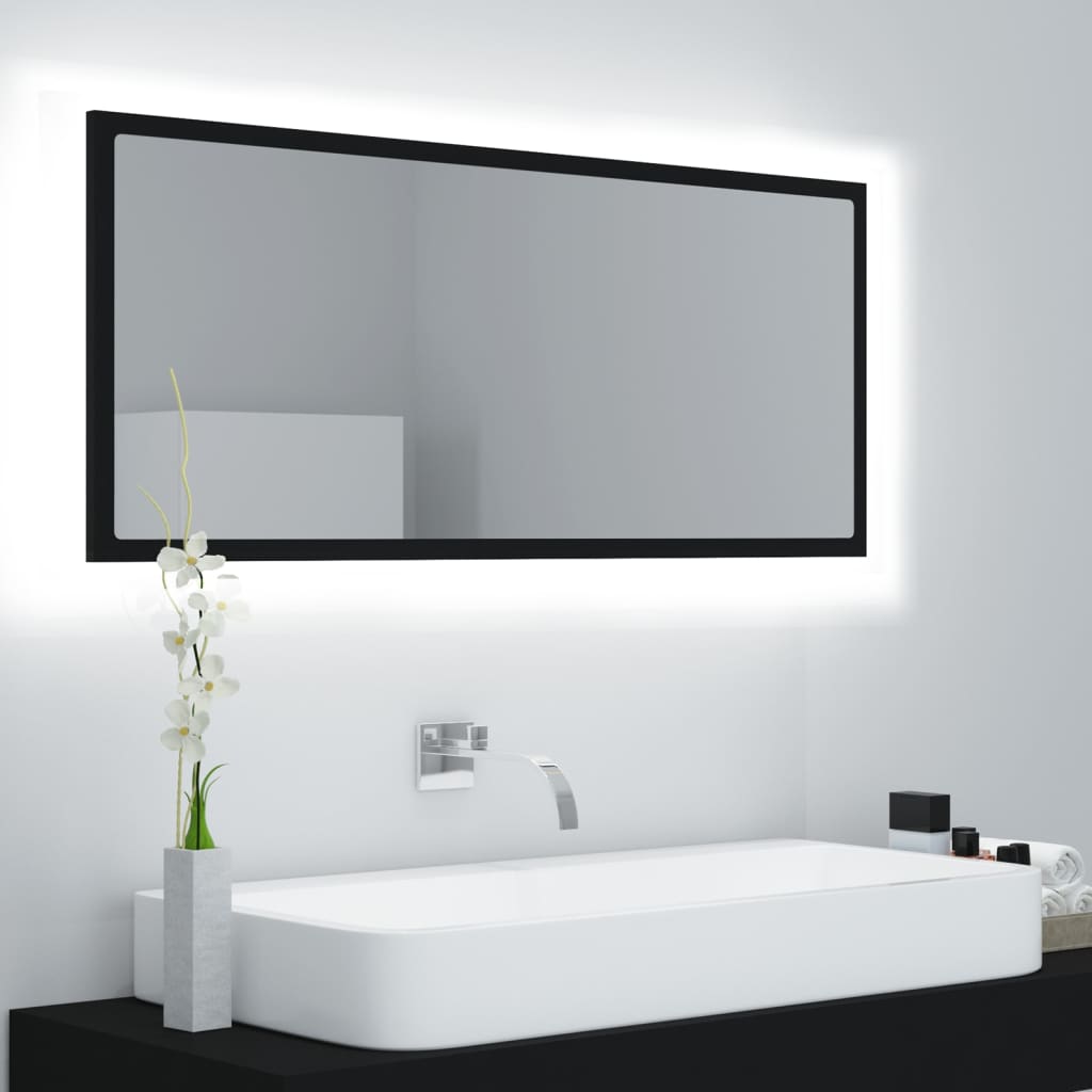 Vetonek Espejo de baño LED acrílico negro 100x8,5x37 cm