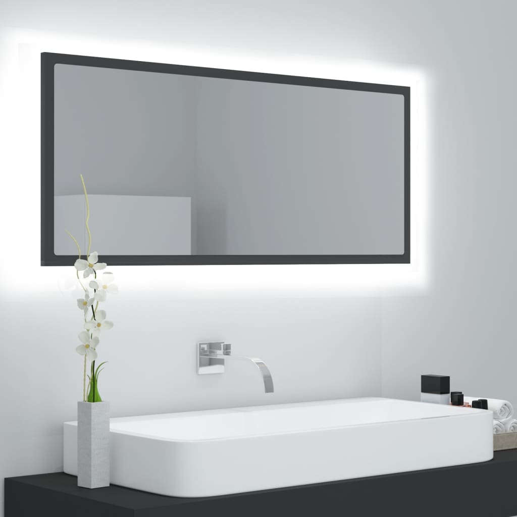 Vetonek Espejo de baño LED acrílico gris 100x8,5x37 cm