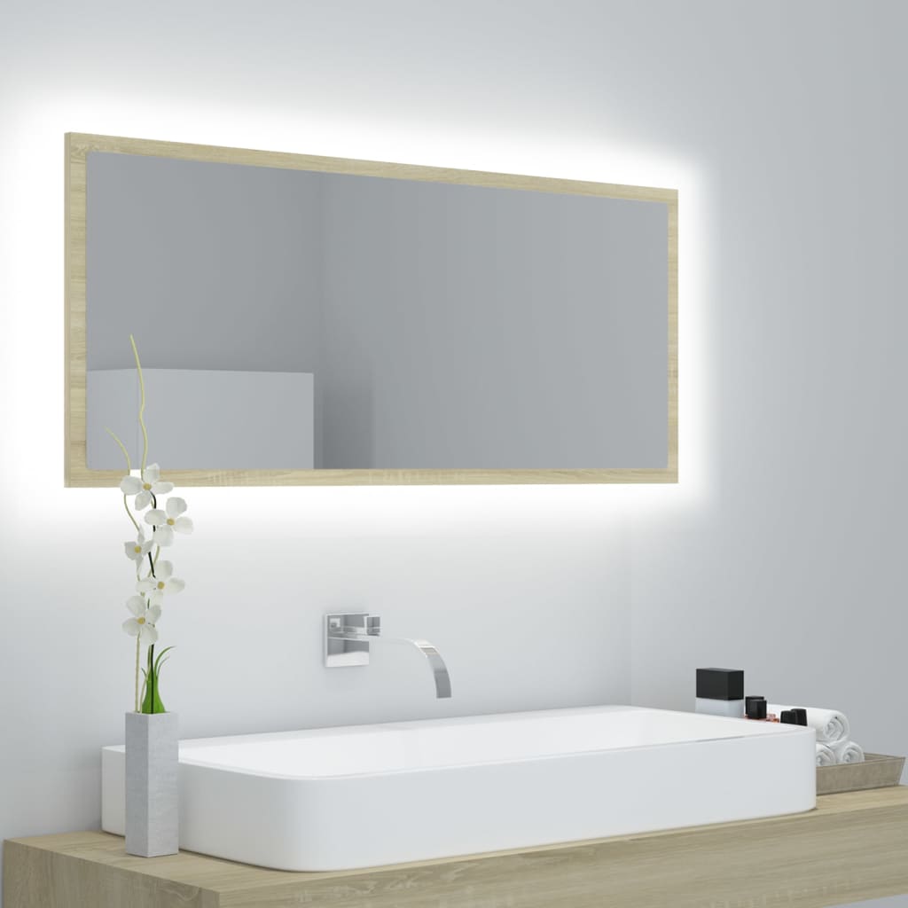 Vetonek Espejo de baño LED acrílico color roble Sonoma 100x8,5x37 cm