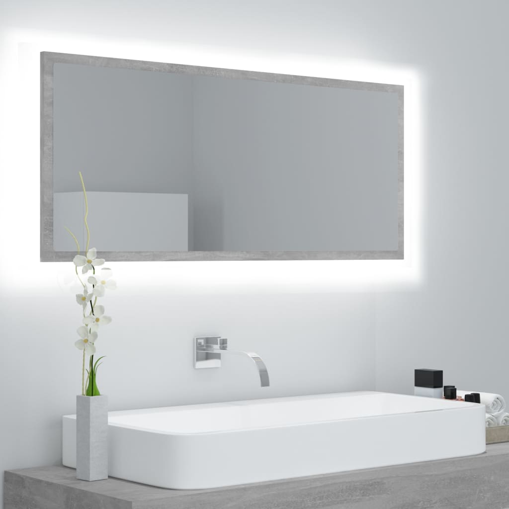 Vetonek Espejo de baño LED acrílico gris hormigón 100x8,5x37 cm