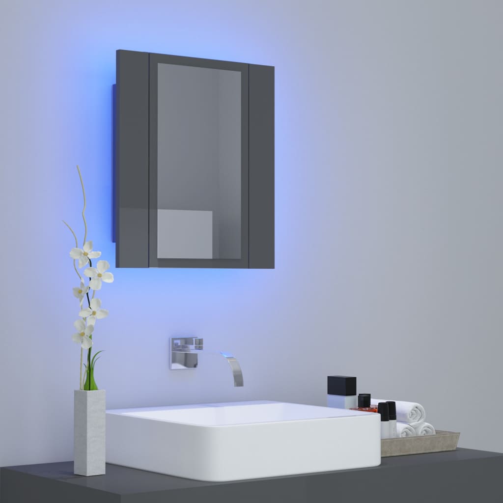 Armario espejo de baño luz LED acrílico gris brillo 40x12x45 cm V55 - Vetonek