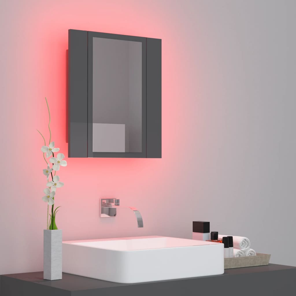 Armario espejo de baño luz LED acrílico gris brillo 40x12x45 cm V55 - Vetonek