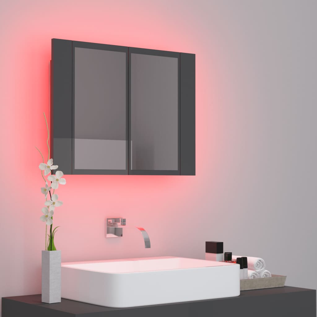Armario espejo de baño luz led acrílico gris brillo 60x12x45 cm v1488 - Vetonek