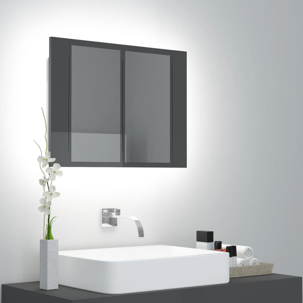 Armario espejo de baño luz led acrílico gris brillo 60x12x45 cm v1488 Vetonek