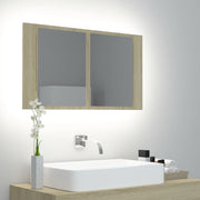 Armario espejo de baño led acrílico roble sonoma 80x12x45 cm v1525 Vetonek