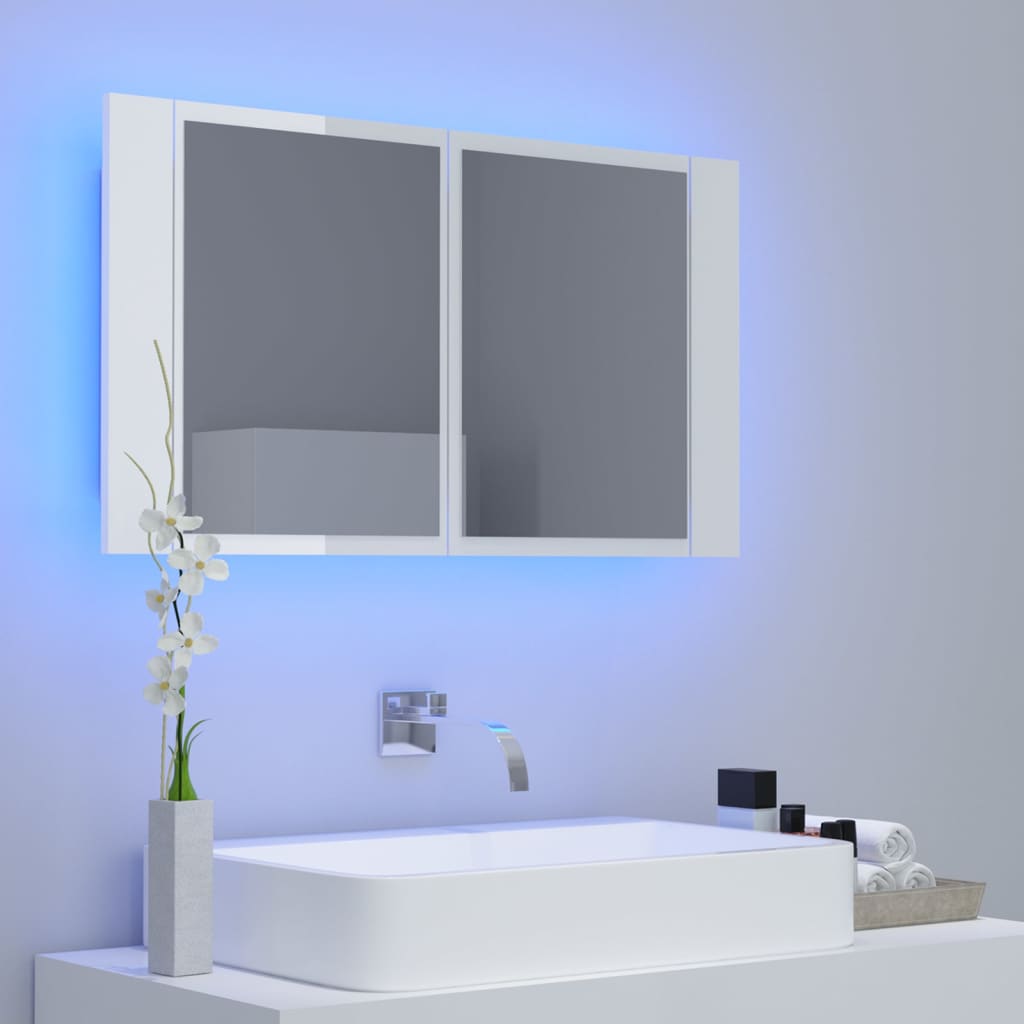 Armario espejo de baño LED acrílico blanco brillo 80x12x45 cm V69 - Vetonek