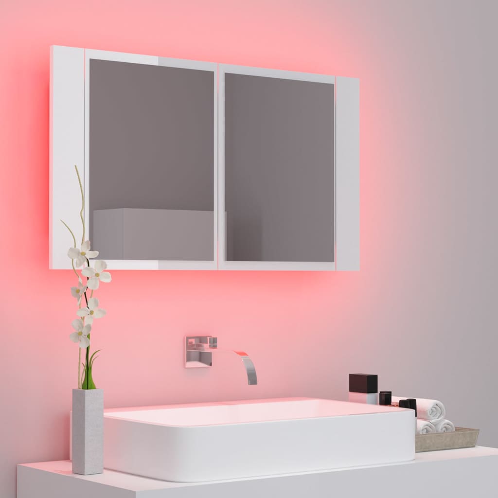Armario espejo de baño LED acrílico blanco brillo 80x12x45 cm V69 - Vetonek