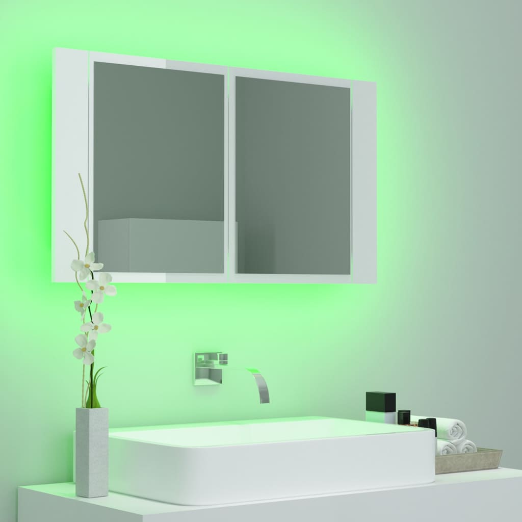 Armario espejo de baño LED acrílico blanco brillo 80x12x45 cm V69 - Vetonek
