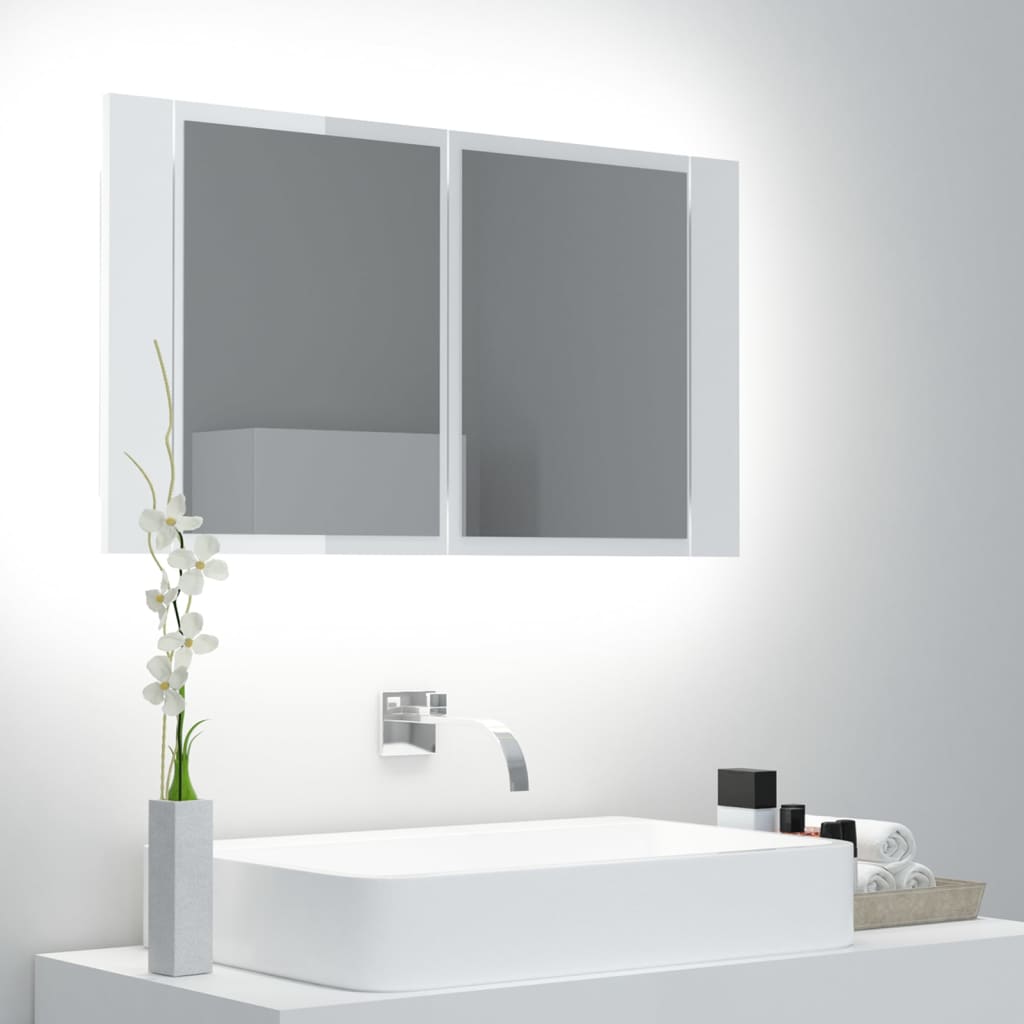 Armario espejo de baño led acrílico blanco brillo 80x12x45 cm v1549 Vetonek