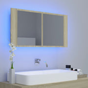 Armario espejo de baño led acrílico roble sonoma 90x12x45 cm v1600 - Vetonek