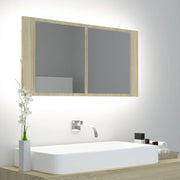 Armario espejo de baño led acrílico roble sonoma 90x12x45 cm v1600 Vetonek