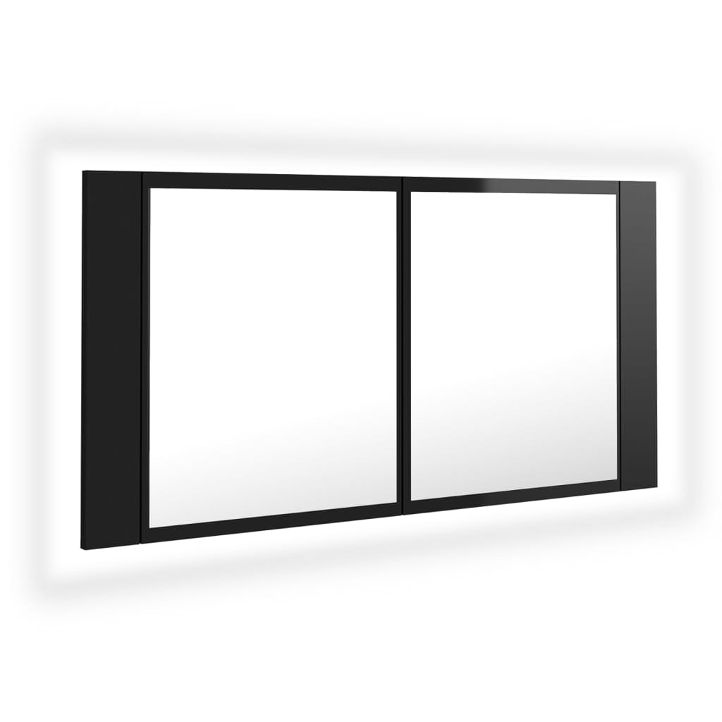 Vetonek Armario espejo de baño LED acrílico negro brillo 90x12x45 cm