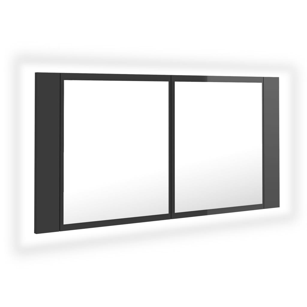 Vetonek Armario espejo de baño luz LED acrílico gris brillo 90x12x45 cm