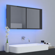 Armario espejo de baño luz led acrílico gris brillo 90x12x45 cm v1648 - Vetonek