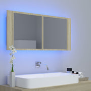 Armario espejo de baño LED acrílico roble Sonoma 100x12x45 cm V1686 Vetonek