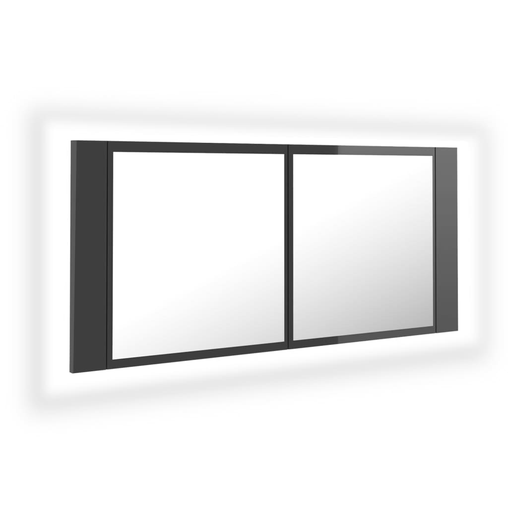 Vetonek Armario espejo de baño LED acrílico gris brillo 100x12x45 cm