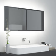 Armario espejo de baño led acrílico gris brillo 100x12x45 cm v1723 Vetonek