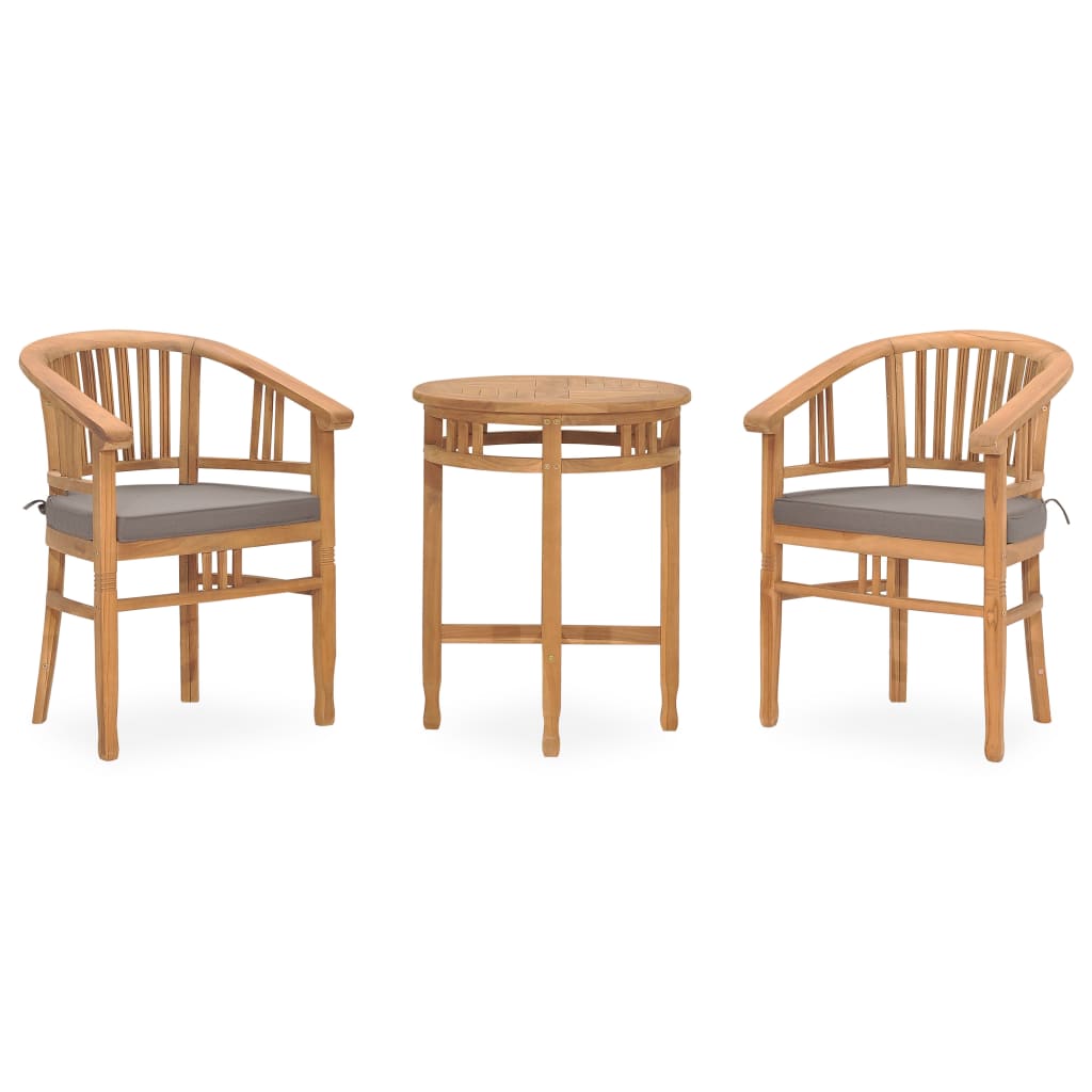 Vetonek Set de comedor de jardín 3 pzas y cojines madera maciza de teca