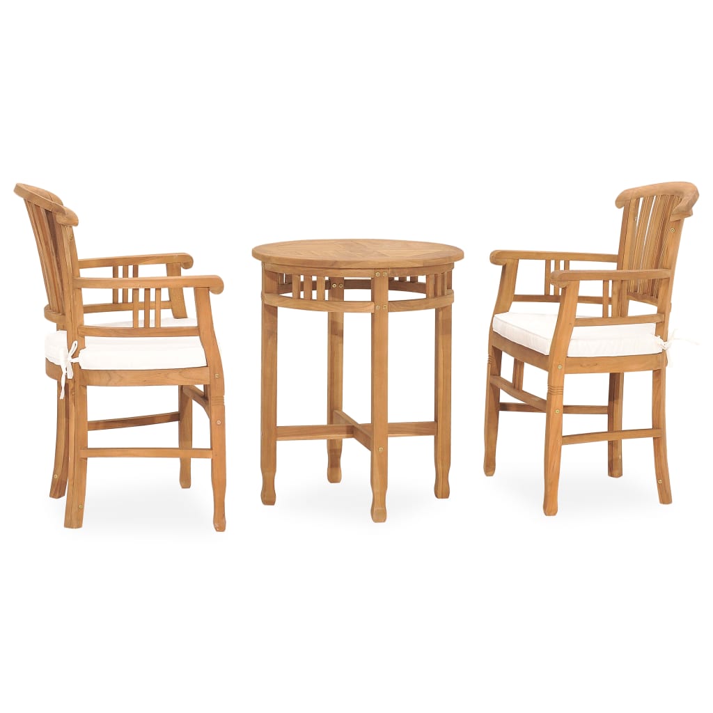 Set de comedor de jardín 3 pzas y cojines madera maciza de teca vidaXL