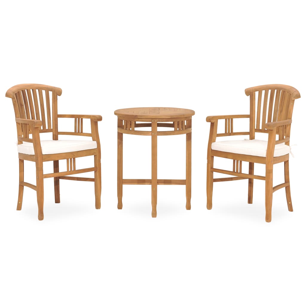 Vetonek Set de comedor de jardín 3 pzas y cojines madera maciza de teca