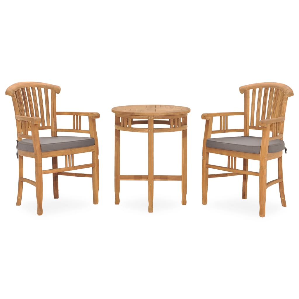 Vetonek Set de comedor de jardín 3 pzas y cojines madera maciza de teca