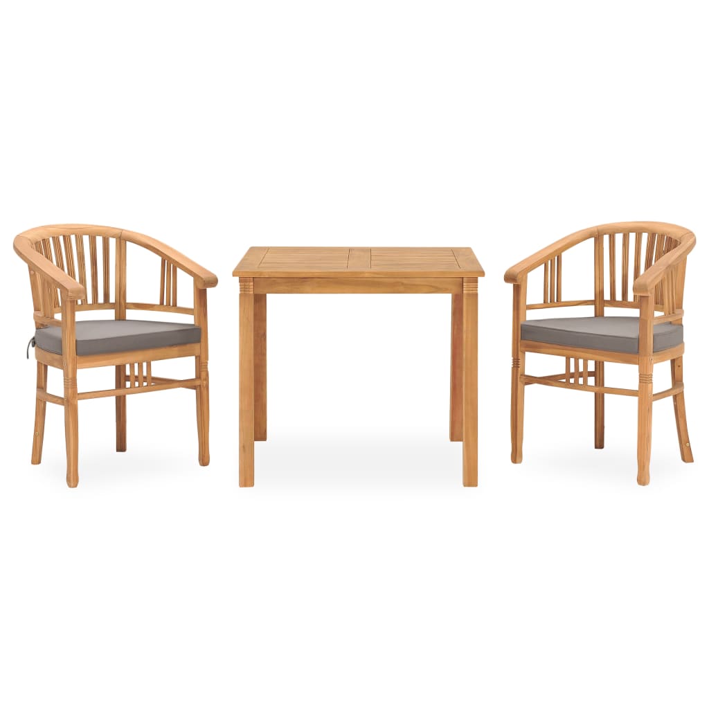 Vetonek Set de comedor de jardín 3 pzas y cojines madera maciza de teca