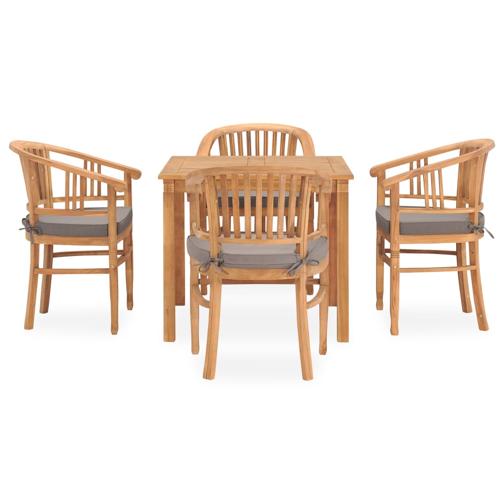 Vetonek Set de comedor de jardín 5 pzas y cojines madera maciza de teca