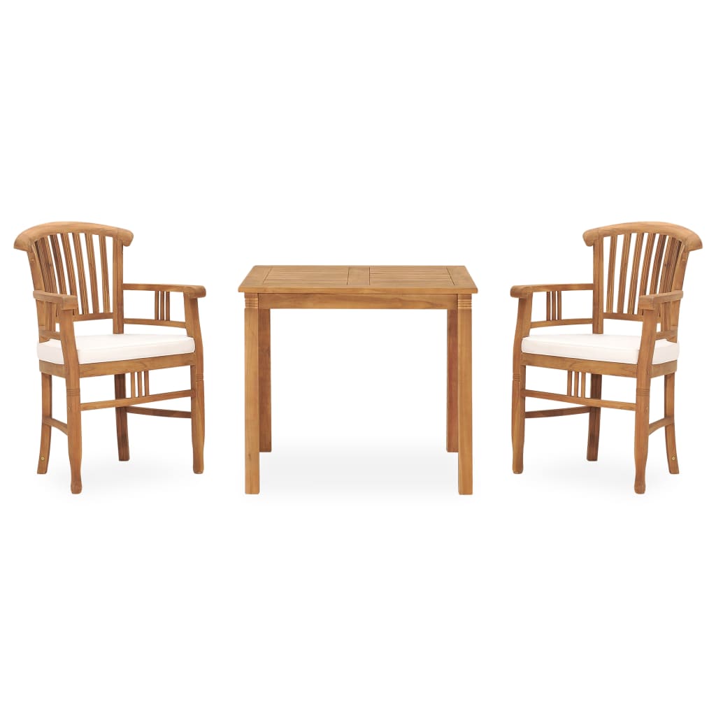 Vetonek Set de comedor de jardín 3 pzas y cojines madera maciza de teca