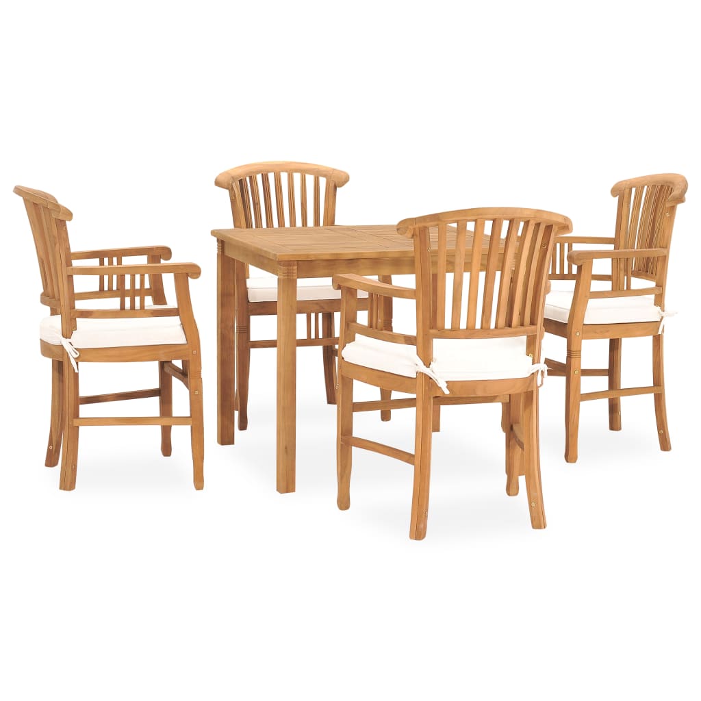 Vetonek Set de comedor de jardín 5 pzas y cojines madera maciza de teca