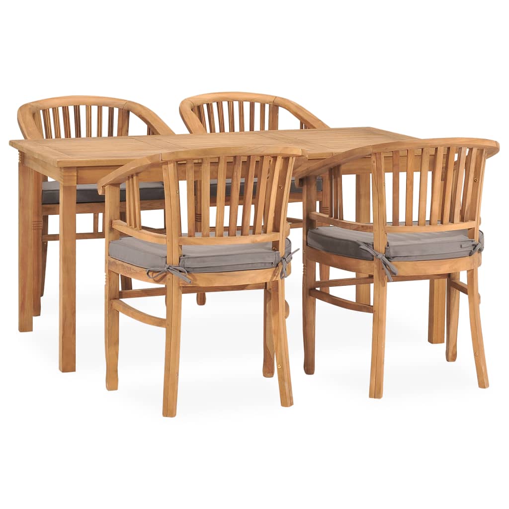 Vetonek Set de comedor de jardín 5 pzas y cojines madera maciza de teca