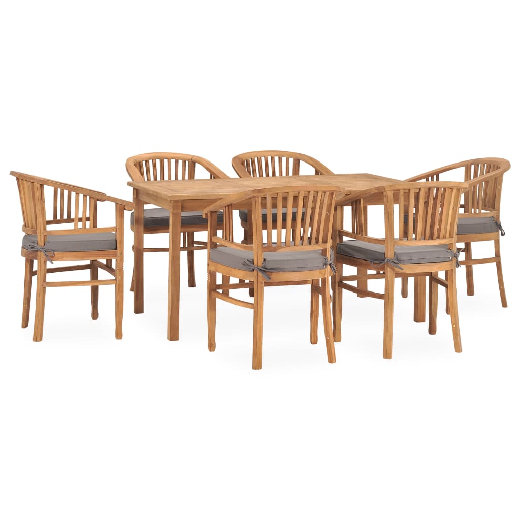 Vetonek Set de comedor de jardín 7 pzas y cojines madera maciza de teca