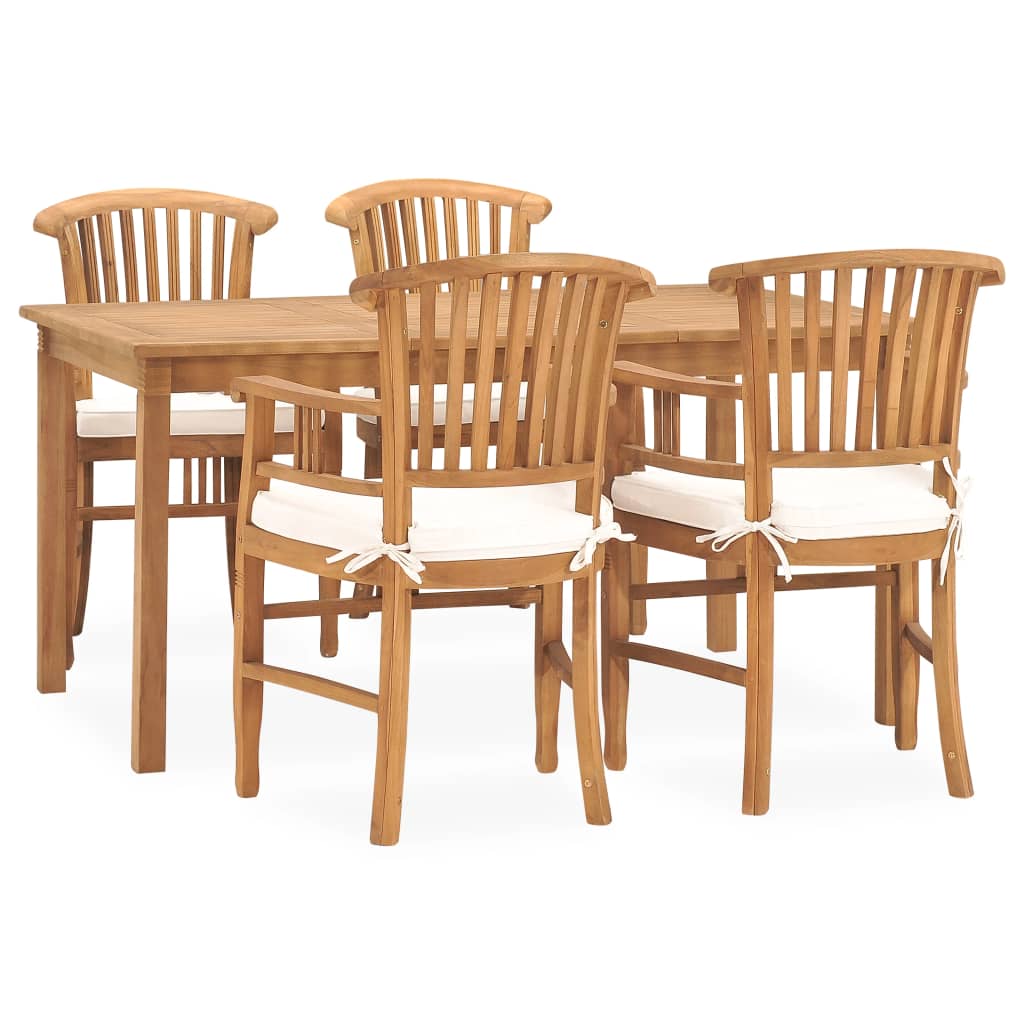 Vetonek Set de comedor de jardín 5 pzas y cojines madera maciza de teca